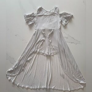 Joyfolie White Dress with Black Mini Leaf Print